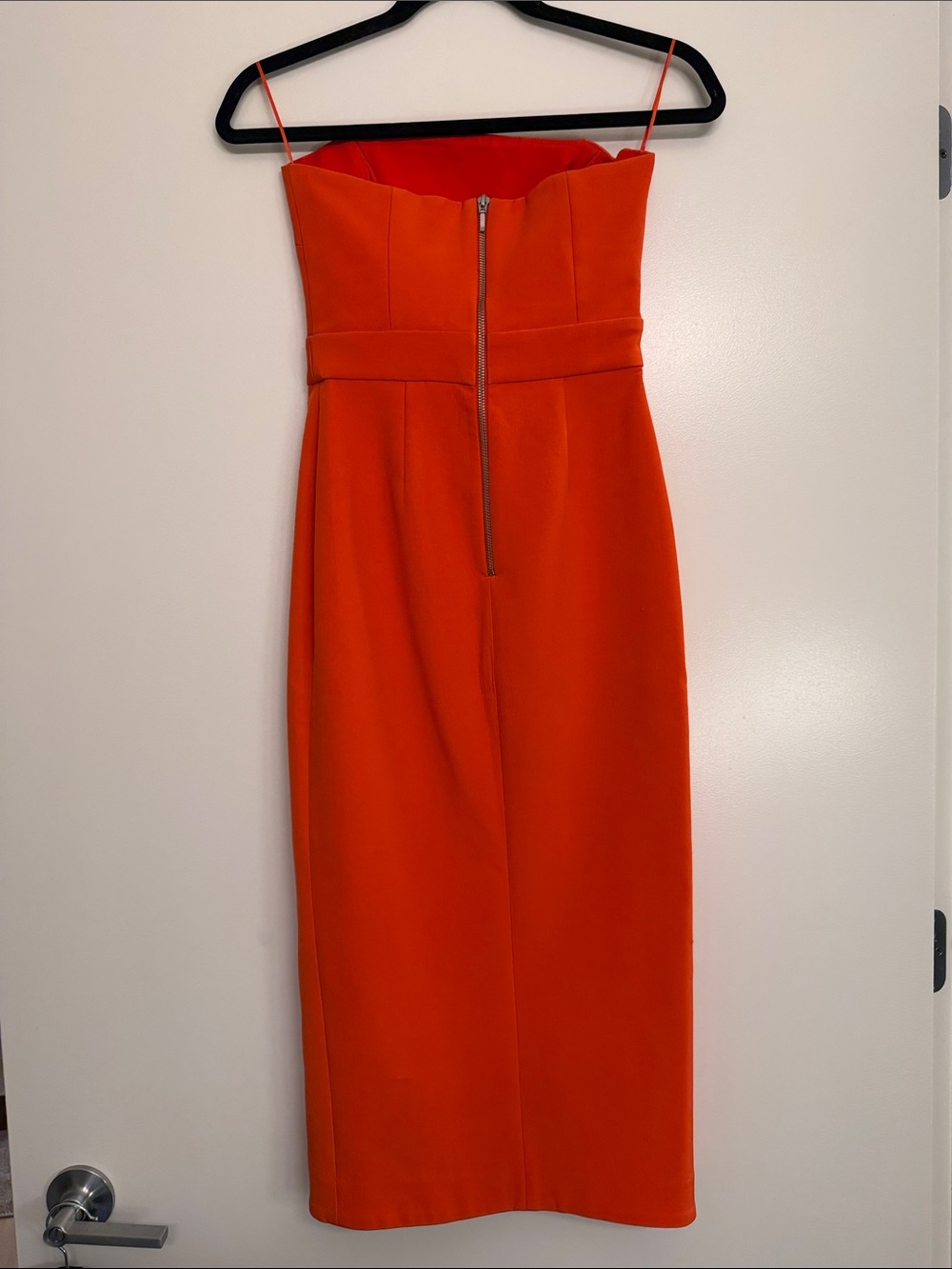 NICHOLAS Orange Coral Red Silk Strapless Cutout Front Slit Cocktail Dress Size 2 - Picture 4 of 15
